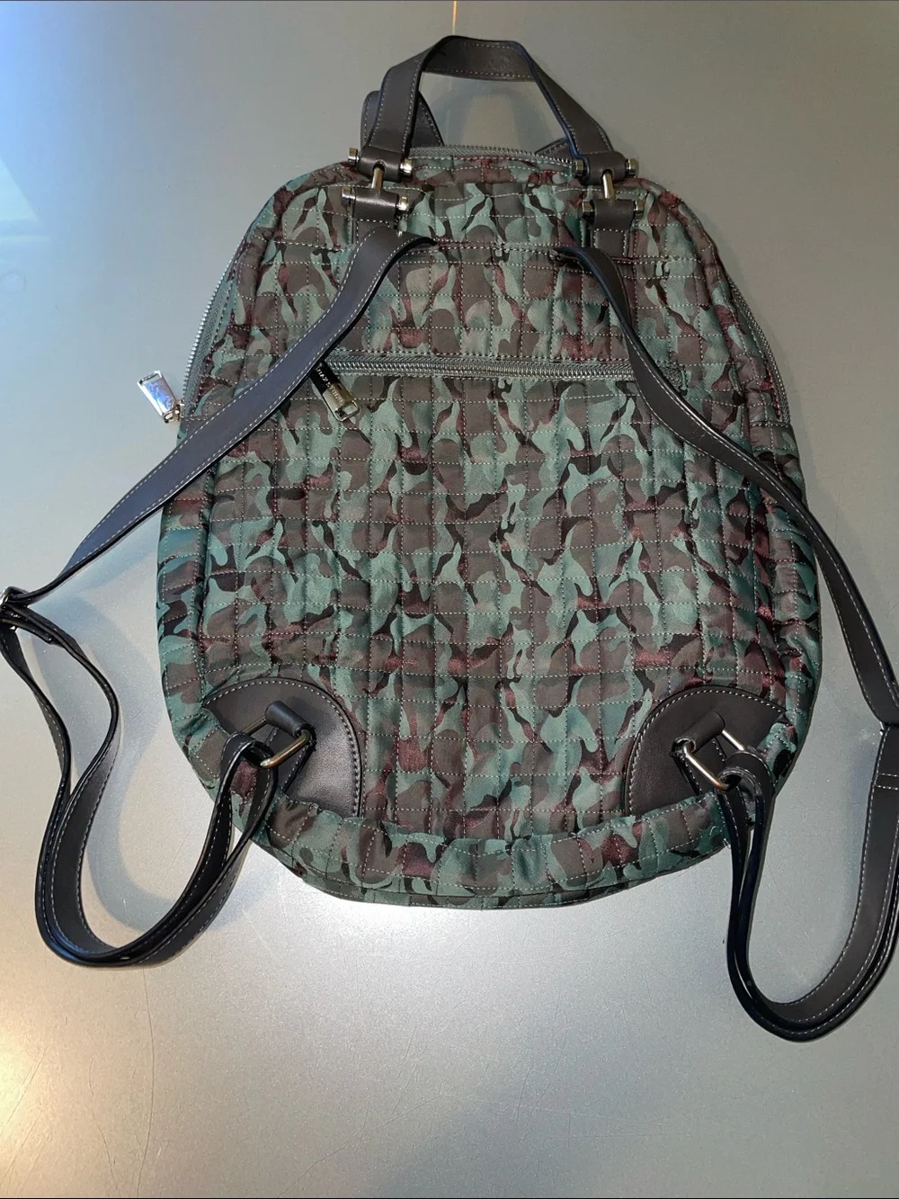 Max Studio Quilted Camouflage Backpack Tote in Green and Brown